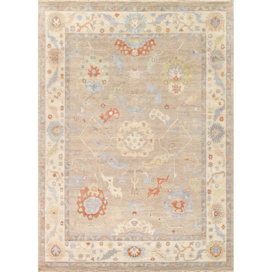 Pasargad Oushak Collection Hand-Knotted Wool Area Rug - Beige/Ivory, 118" x 167" (PSF-06 10x14)