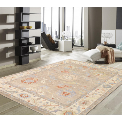 Pasargad Oushak Collection Hand-Knotted Wool Area Rug - Beige/Ivory, 118" x 167" (PSF-06 10x14)