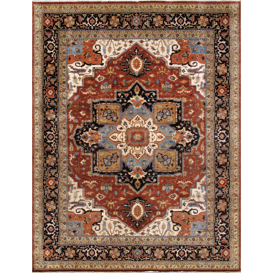 Pasargad - Serapi Collection Hand-Knotted Wool Area Rug in Rust/Navy, 140" x 176" (PSF-7121 12x15)