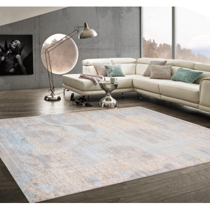 Pasargad Malibu Collection Hand-Loomed Bamboo Silk Area Rug - Gray/Aqua, 96" x 120" (psh-03 8x10)