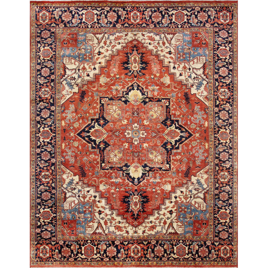 Pasargad - Serapi Collection Hand-Knotted Wool Area Rug in Red/Navy, 92" x 118" (PSJ-3059b 8x10)