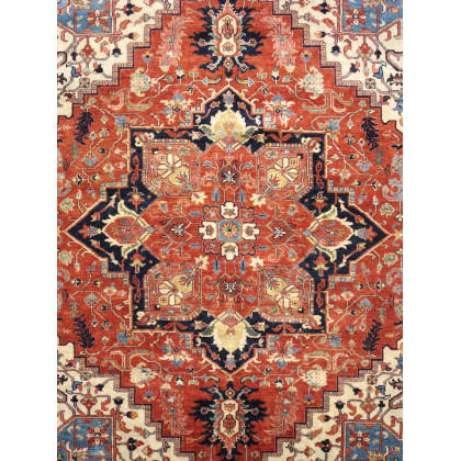 Pasargad - Serapi Collection Hand-Knotted Wool Area Rug in Red/Navy, 92" x 118" (PSJ-3059b 8x10)
