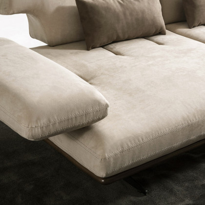 Pasargad - Positano Delano Sofa with Sliding Backrest and Armrest in Dark Beige/Brown, Faux Suede