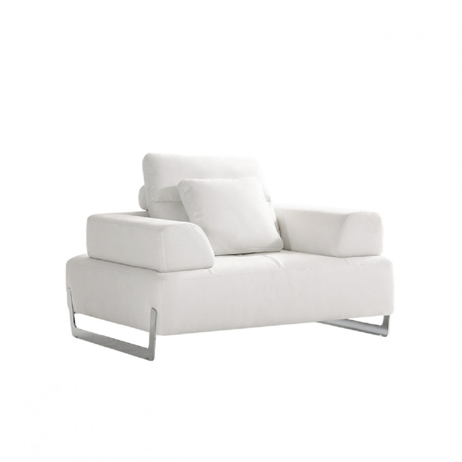 Pasargad - Ravenna Accent Chair with Sliding Backrest and Armrest in White/Chrome, Faux Suede