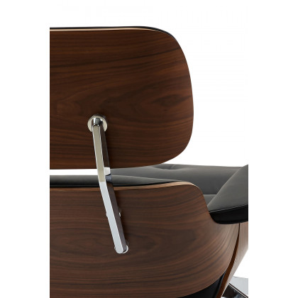 Pasargad Portfino Leather Lounge Chair with Ottoman - Black