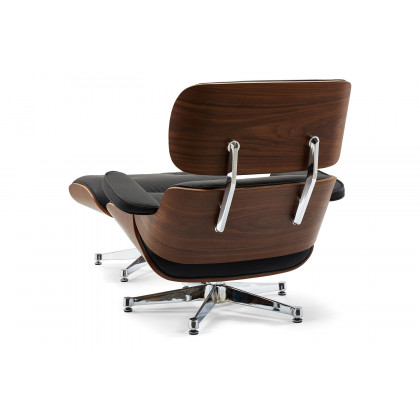 Pasargad Portfino Leather Lounge Chair with Ottoman - Black