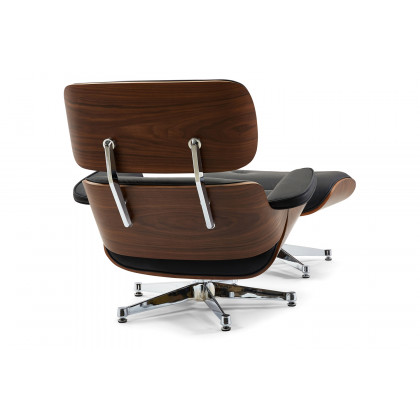 Pasargad Portfino Leather Lounge Chair with Ottoman - Black