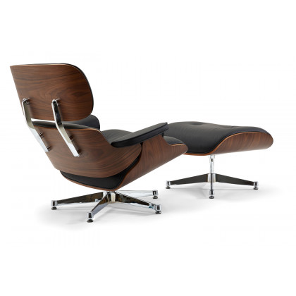 Pasargad Portfino Leather Lounge Chair with Ottoman - Black