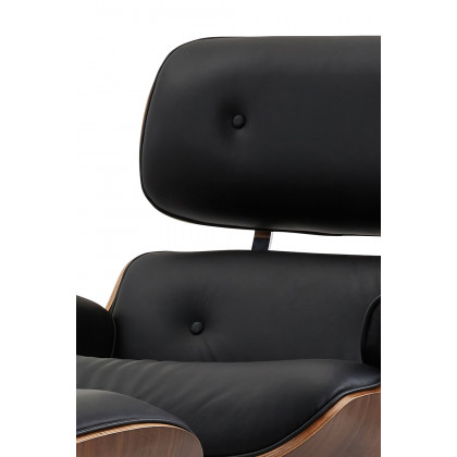 Pasargad Portfino Leather Lounge Chair with Ottoman - Black