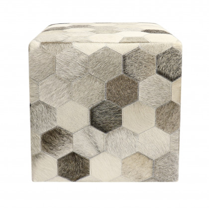 Pasargad Galaxy Square Pouf - Silver/Gray, Cowhide
