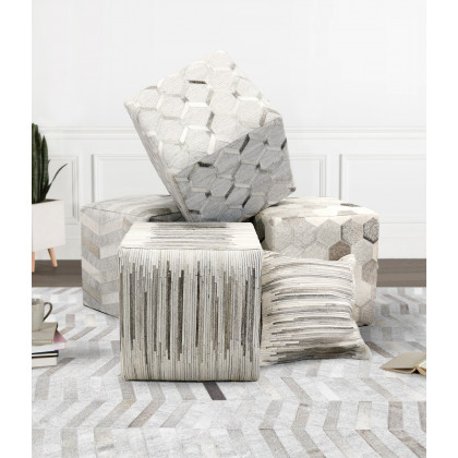 Pasargad Galaxy Square Pouf - Silver/Gray, Cowhide