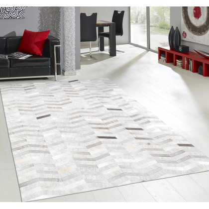Pasargad - Galaxy Collection Cowhide Cowhide/Sari Silk Area Rug in Silver, 144" x 180" (ptx-3105 12x15)