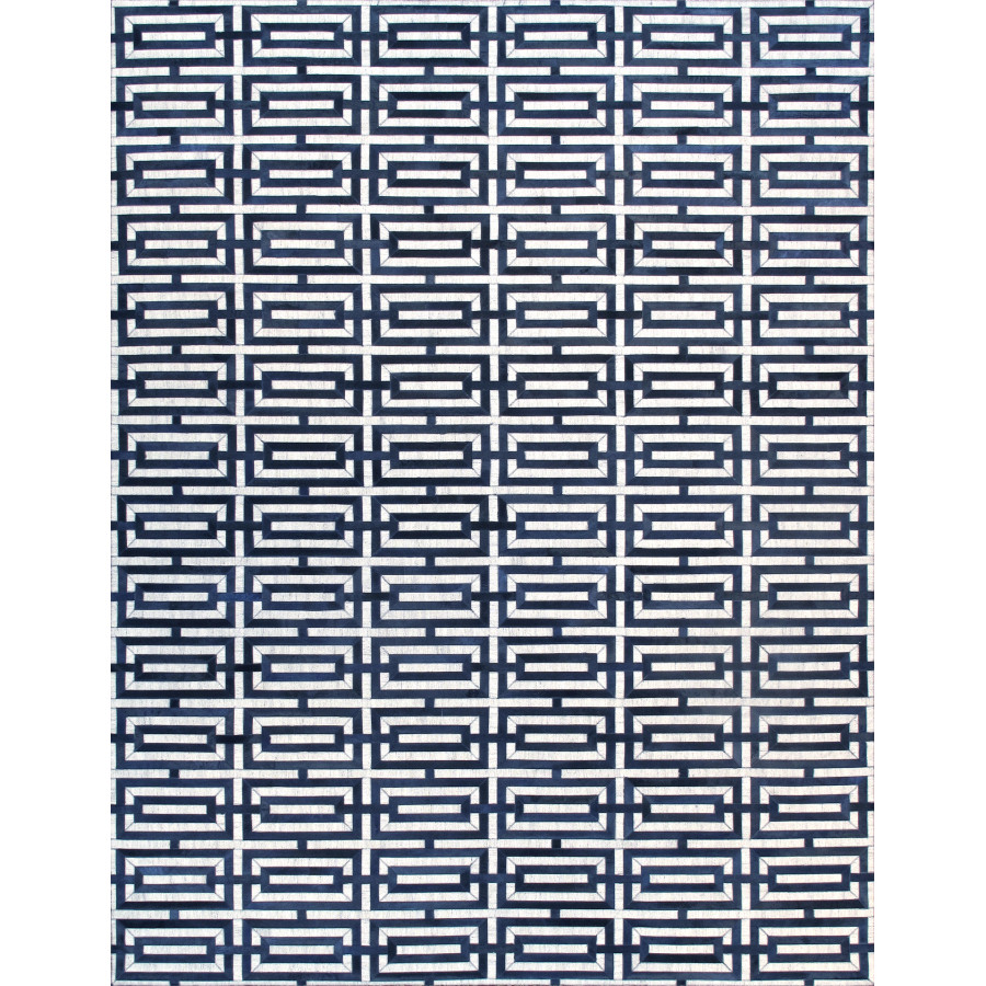 Pasargad Galaxy Collection Hand-stitched Cowhide Area Rug - Silver/Navy, 144" x 180" (ptx-4165 12x15)