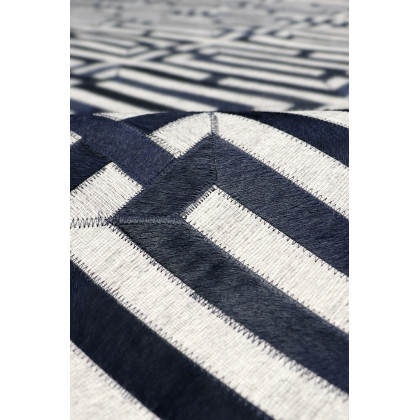 Pasargad Galaxy Collection Hand-stitched Cowhide Area Rug - Silver/Navy, 144" x 180" (ptx-4165 12x15)