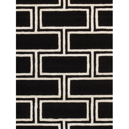 Pasargad Edgy Collection Hand-Tufted Bamboo Silk/Wool Area Rug - Black/Ivory, 93" x 117" (pvny-21 8x10)