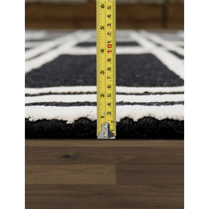 Pasargad Edgy Collection Hand-Tufted Bamboo Silk/Wool Area Rug - Black/Ivory, 93" x 117" (pvny-21 8x10)