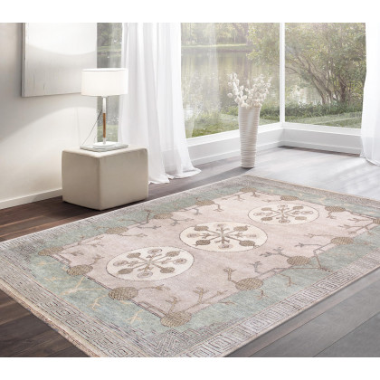 Pasargad - Khotan Collection Hand-Knotted Wool Area Rug in Ivory/L. Green, 123" x 170" (PZ-31B 10x14)