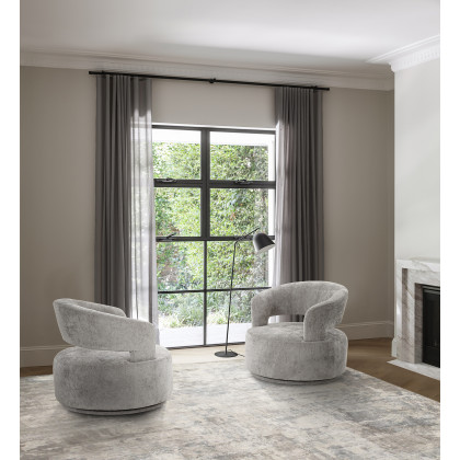 Pasargad Piagia Upholstered Swivel Base Barrel Chair - Silver, Polyester