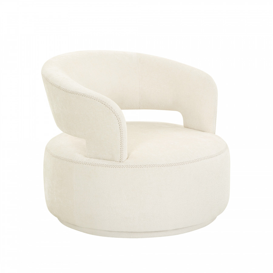 Pasargad Piagia Upholstered Swivel Base Barrel Chair - Ivory, Polyester