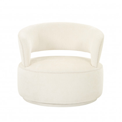 Pasargad Piagia Upholstered Swivel Base Barrel Chair - Ivory, Polyester