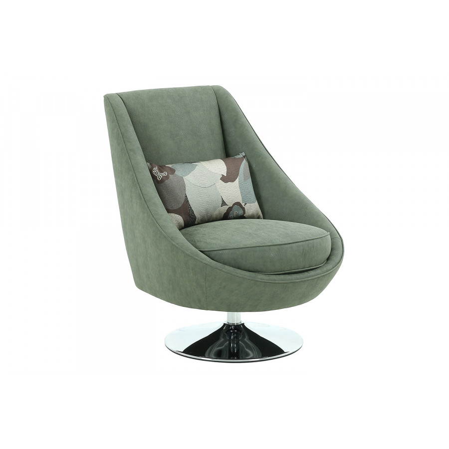 Pasargad - Noho Collection Silver Swivel Accent Chair with Pillow
