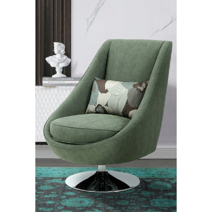 Pasargad - Noho Collection Silver Swivel Accent Chair with Pillow