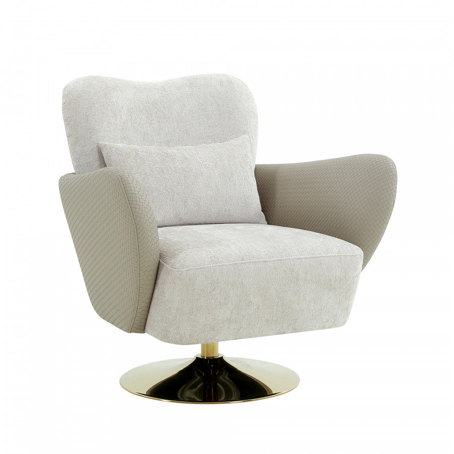 Pasargad - Mercer Swivel Base Lounge Chair in Beige/Gold, Poly Fabric