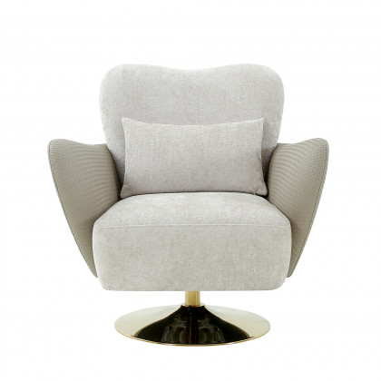 Pasargad - Mercer Swivel Base Lounge Chair in Beige/Gold, Poly Fabric