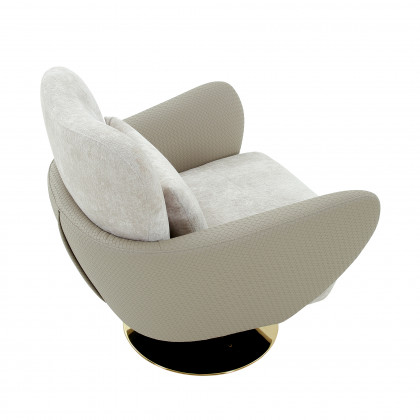 Pasargad - Mercer Swivel Base Lounge Chair in Beige/Gold, Poly Fabric