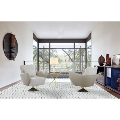 Pasargad - Mercer Swivel Base Lounge Chair in Beige/Gold, Poly Fabric