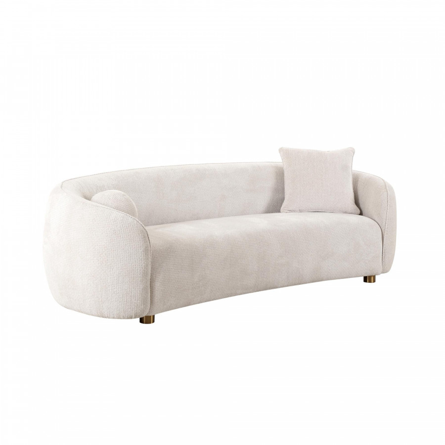 Pasargad - Zarina Upholstered Modern Sofa with 2 Pillows in Ivory, Textured Fabric