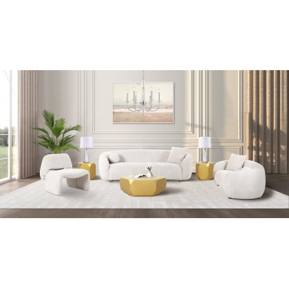 Pasargad - Zarina Upholstered Modern Sofa with 2 Pillows in Ivory, Textured Fabric