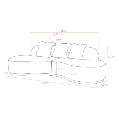 Pasargad Simona Collection Modern Curved Sofa with 3 Pillow (PZW-943W-S)