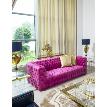 Pasargad - Vicenza Chesterfield Sofa in Fuschia, Velvet