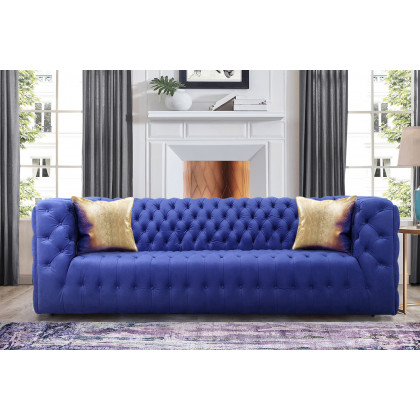 Pasargad Vicenza Collection Velvet Tufted Sofa - Blue