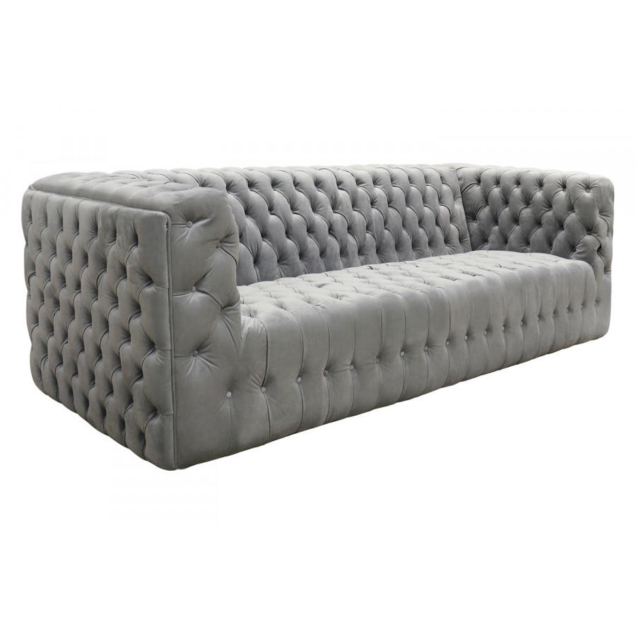 Pasargad Vicenza Collection Velvet Tufted Sofa - Silver