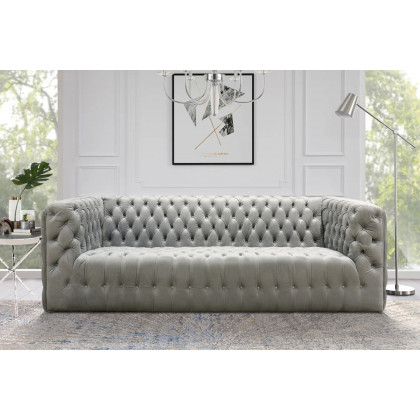 Pasargad Vicenza Collection Velvet Tufted Sofa - Silver