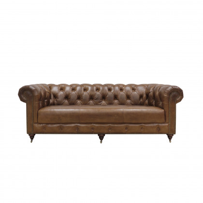 Pasargad - Chester Bay Tufted Chesterfield Sofa in Brown, Genuine Leather