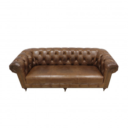 Pasargad - Chester Bay Tufted Chesterfield Sofa in Brown, Genuine Leather