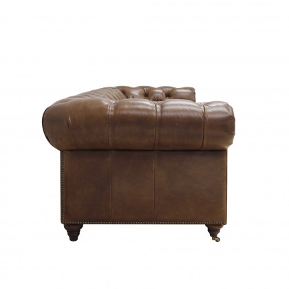 Pasargad - Chester Bay Tufted Chesterfield Sofa in Brown, Genuine Leather