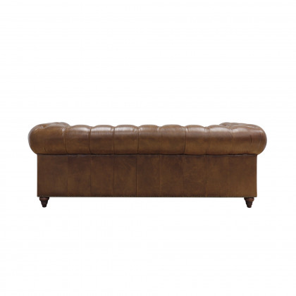 Pasargad - Chester Bay Tufted Chesterfield Sofa in Brown, Genuine Leather