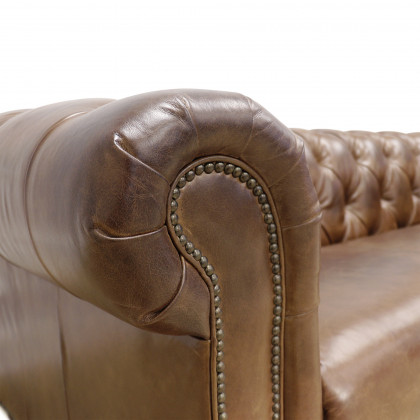 Pasargad - Chester Bay Tufted Chesterfield Sofa in Brown, Genuine Leather