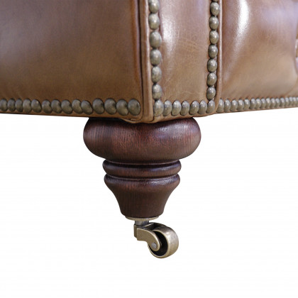 Pasargad - Chester Bay Tufted Chesterfield Sofa in Brown, Genuine Leather