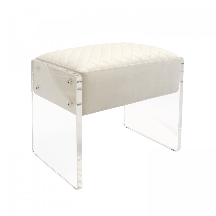 Pasargad - Tribecca Stool in Ivory/Clear, Acrylic/Velvet