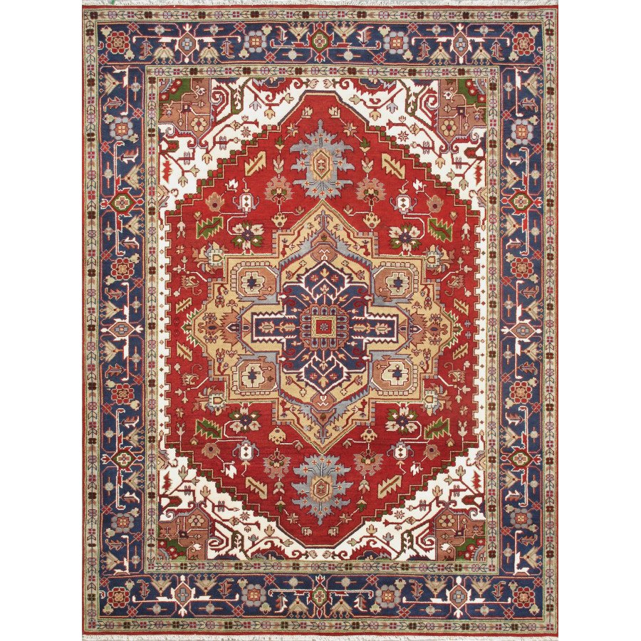 Pasargad - Serapi Collection Hand-Knotted Wool Area Rug in Rust/Navy, 108" x 144" (T-109 9x12)