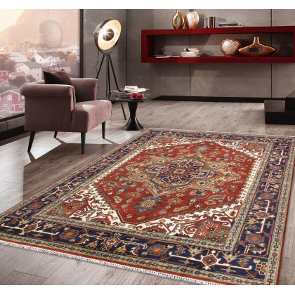 Pasargad - Serapi Collection Hand-Knotted Wool Area Rug in Rust/Navy, 94" x 122" (T-115 8x10)
