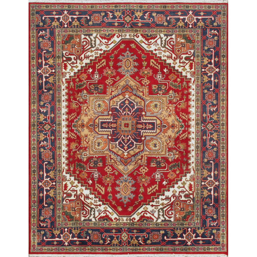 Pasargad - Serapi Collection Hand-Knotted Wool Area Rug in Red/Navy, 96" x 121" (T-116 8x10)