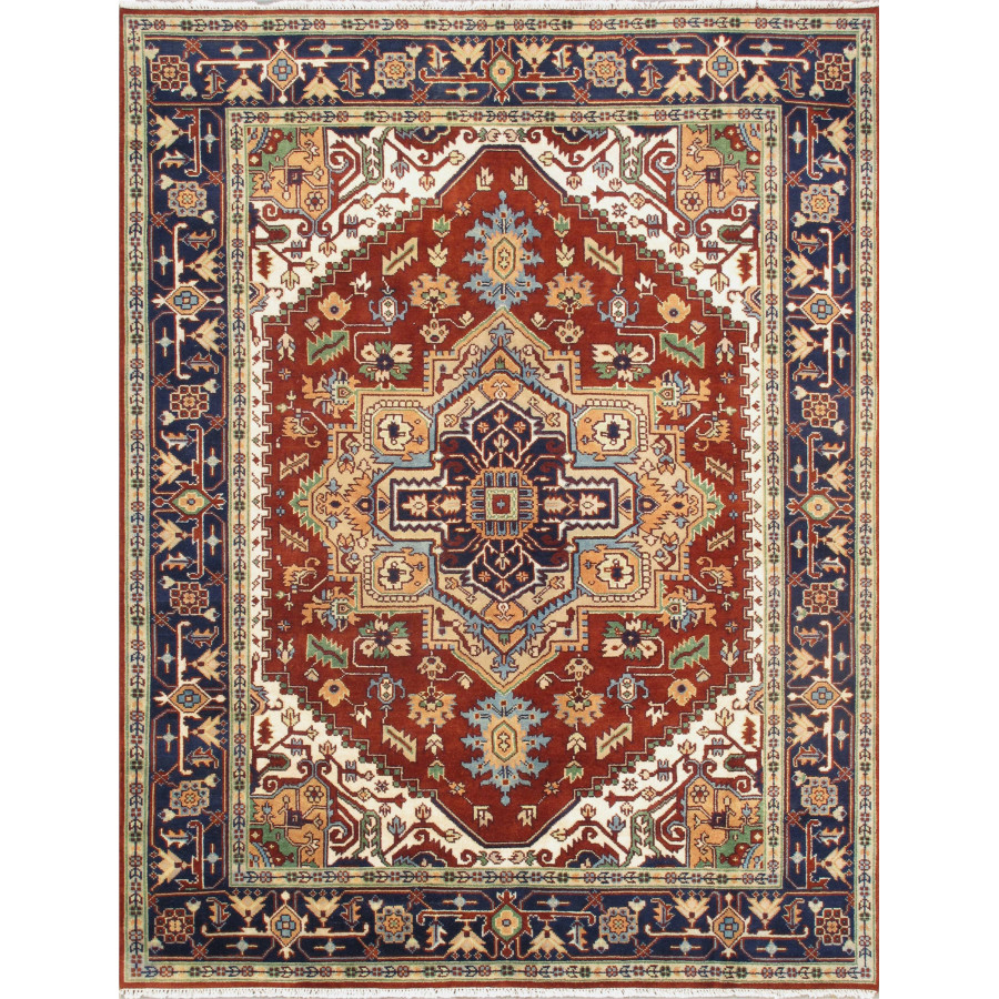 Pasargad - Serapi Collection Hand-Knotted Wool Area Rug in Rust/Navy, 91" x 117" (T-119 8x10)