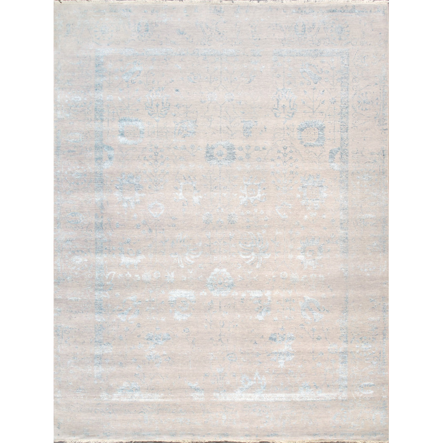 Pasargad - Transitional Collection Hand-Knotted Bamboo Silk/Wool Area Rug in Silver/Aqua, 107" x 140" (vase-3009 9x12)