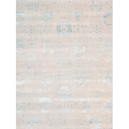 Pasargad - Transitional Collection Hand-Knotted Bamboo Silk/Wool Area Rug in Silver/Aqua, 107" x 140" (vase-3009 9x12)